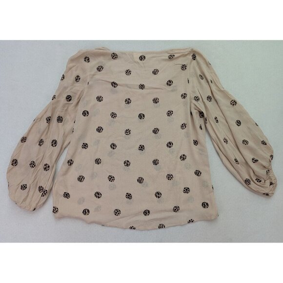 By Together Women's Top Size Large Beige Print Ballon Sleeve Flowy Boho Bohemian - Picture 10 of 11